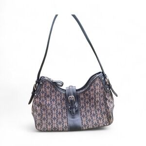 Fossil HOBO Signature Logo Monogram Brown Canvas & Leather Shoulder Bag